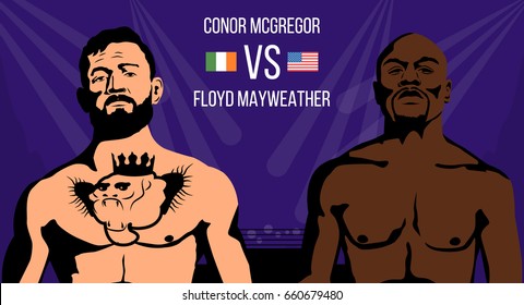 Vector illustration of famous boxing fighters and MMA Conor McGregor and Floyd Mayweather. Boxing match