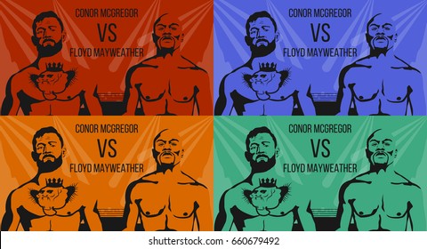 Vector illustration of famous boxing fighters and MMA Conor McGregor and Floyd Mayweather. Boxing match