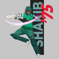 Vector Illustration Famous Cricketer Sakib Al Hasan 