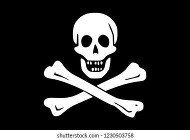 Vector illustration of the famous flag of the pirates (Jolly Roger) with the symbolic white skull and crossed bones isolated on black