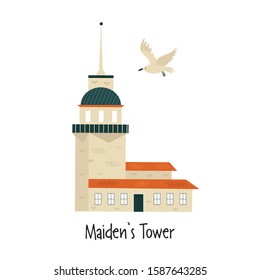 Vector illustration of famous Istanbul landmark Maiden's Tower isolated on white background