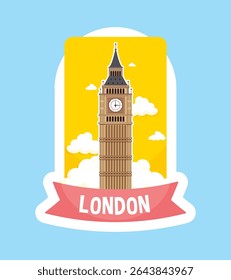 Ilustração vetorial de uma famosa torre de Londres com cores brilhantes e linhas limpas, situado contra um céu vibrante