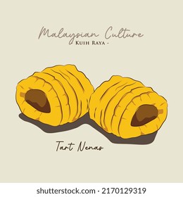 Vector Illustration Of Famous Malaysian Traditional Eid Festive Dessert, Kuih Raya Tart Nenas