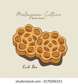 Vector illustration of famous Malaysian traditional Eid festive dessert, kuih Raya kuih ros