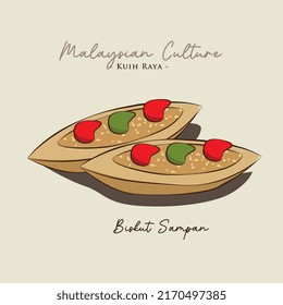 Vector illustration of famous Malaysian traditional Eid festive dessert, kuih Raya kuih biskut sampan