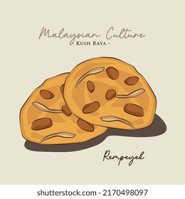 Vector illustration of famous Malaysian traditional Eid festive dessert, kuih Raya kuih rempeyek