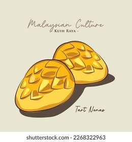 Vector illustration of famous Malaysian traditional Eid festive dessert, kuih Raya tart nenas