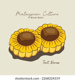 Vector illustration of famous Malaysian traditional Eid festive dessert, kuih Raya tart nenas