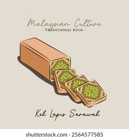 Vector illustration of famous Malaysian traditional sweet, kek lapis Sarawak or Sarawak layer cake