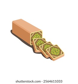 Vector illustration of famous Malaysian traditional sweet, kek lapis Sarawak or Sarawak layer cake