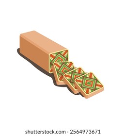 Vector illustration of famous Malaysian traditional sweet, kek lapis Sarawak or Sarawak layer cake