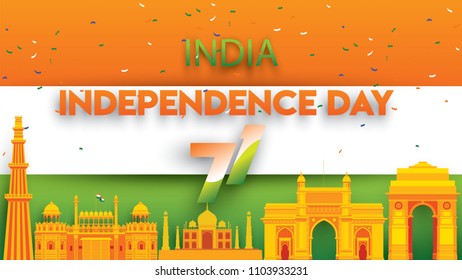 vector illustration of Famous monument of India background for 15th August Happy Independence Day. 71 years of Freedom indian