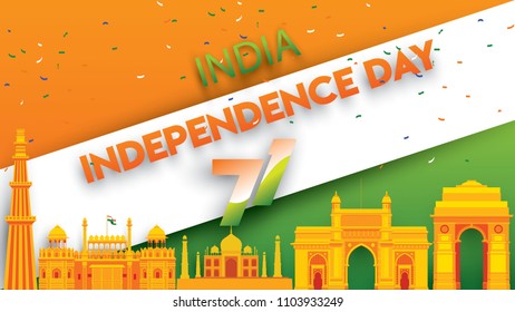 vector illustration of Famous monument of India background for 15th August Happy Independence Day. 71 years of Freedom indian
