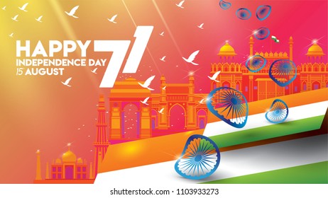 vector illustration of Famous monument of India background for 15th August Happy Independence Day. 71 years of Freedom indian