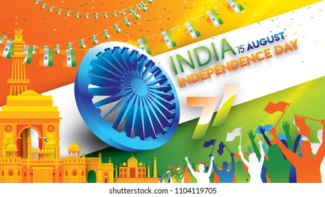 vector illustration of Famous monument of India background for 15th August Happy Independence Day. 71 years of Freedom indian