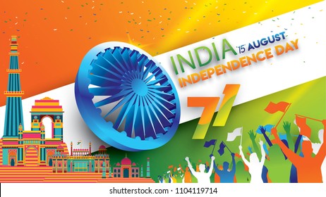 vector illustration of Famous monument of India background for 15th August Happy Independence Day. 71 years of Freedom indian