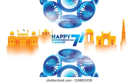 vector illustration of Famous monument of India background for 15th August Happy Independence Day. 71 years of Freedom indian