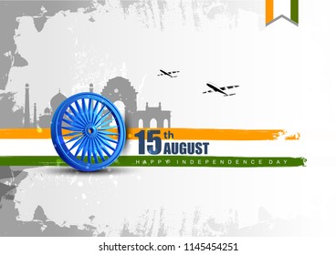 vector illustration of Famous monument of India in Indian background for 15th August Happy Independence Day of India