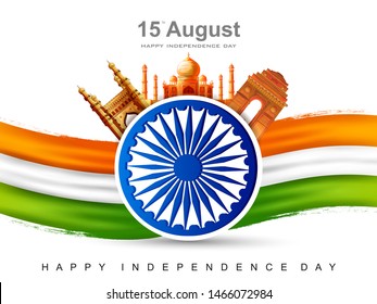 vector illustration of Famous monument of India in Indian background for 15th August Happy Independence Day of India