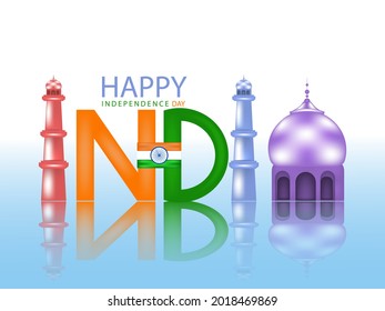 vector illustration of Famous monument of India in Indian background for 15th August Happy Independence Day of India