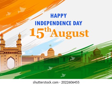 ilustración vectorial del famoso monumento de la India en el fondo indio para el 15 de agosto Feliz Día de la Independencia de la India