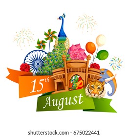 vector illustration of Famous monument of India in Indian background for 15th August Happy Independence Day of India