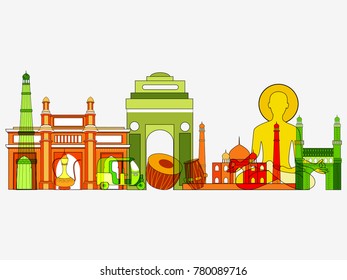 vector illustration of famous monument of India on tricolor Indian background