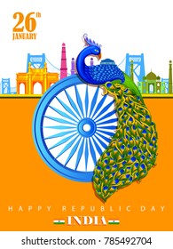 vector illustration of famous monument of India on tricolor Indian background