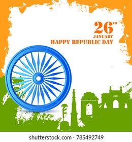 vector illustration of famous monument of India on tricolor Indian background