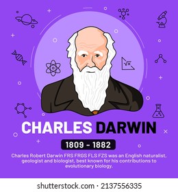 Vector illustration of famous personalities: Charles Darwin with bio