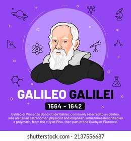 Vector illustration of famous personalities: Galileo Galilei with bio