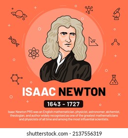 Vector illustration of famous personalities: Isaac Newton with bio