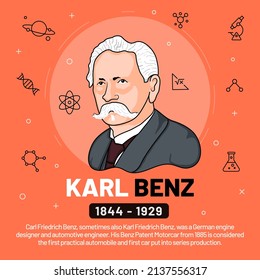 Vector illustration of famous personalities: Karl Benz with bio