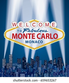 vector illustration of famous sign of Las Vegas with Monte Carlo name