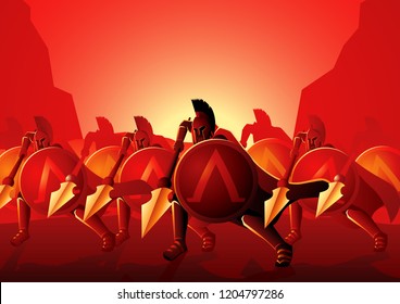 Vector Illustration Of The Famous Three Hundred Spartans At The Battle Of Thermopylae