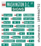 Vector illustration of the famous Washington D.C. streets and avenues road signs