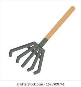 Vector illustration of fan rake icon flat design.  Illustration of a fan rake, icon, isolated object on a white background. Garden fan rake gardening, farming, farm, farming or gardening work. 