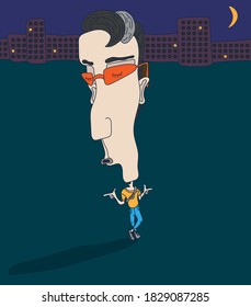 Vector illustration with fancy boy in the night time