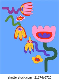 Vector illustration of fancy colors and elements. Vintage postcard, print, poster in the style of the 60s and 70s.