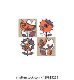 Vector illustration with fancy flower in the squares.