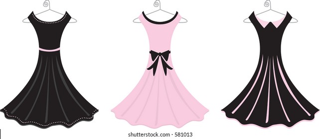 Vector illustration of fancy formal dresses.