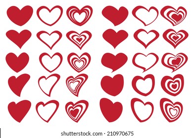 Vector illustration of fancy red heart shape designs inspired by latte art.