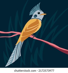 Vector illustration of fantastic colorful unusual bird in a vivid design. Tropical fauna style