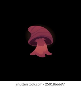 Vector illustration of a fantastic fungus in a fancy color on a black isolated background. This cartoonish mushroom is an ideal element for fairy-tale interfaces in games.