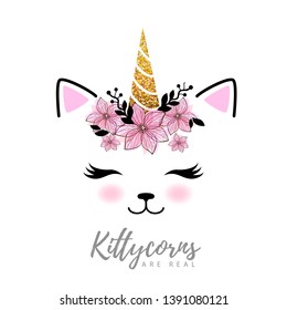 Vector illustration of fantasy animal cat kittycorn.