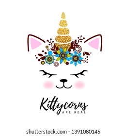 Vector illustration of fantasy animal cat kittycorn.