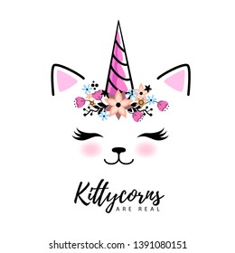 Vector illustration of fantasy animal cat kittycorn.