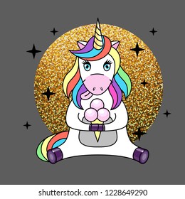 Vector illustration of fantasy animal horse unicorn with ice cream
