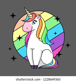 Vector illustration of fantasy animal horse unicorn. Flat style design