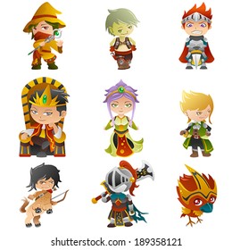 A vector illustration of fantasy avatar icons
